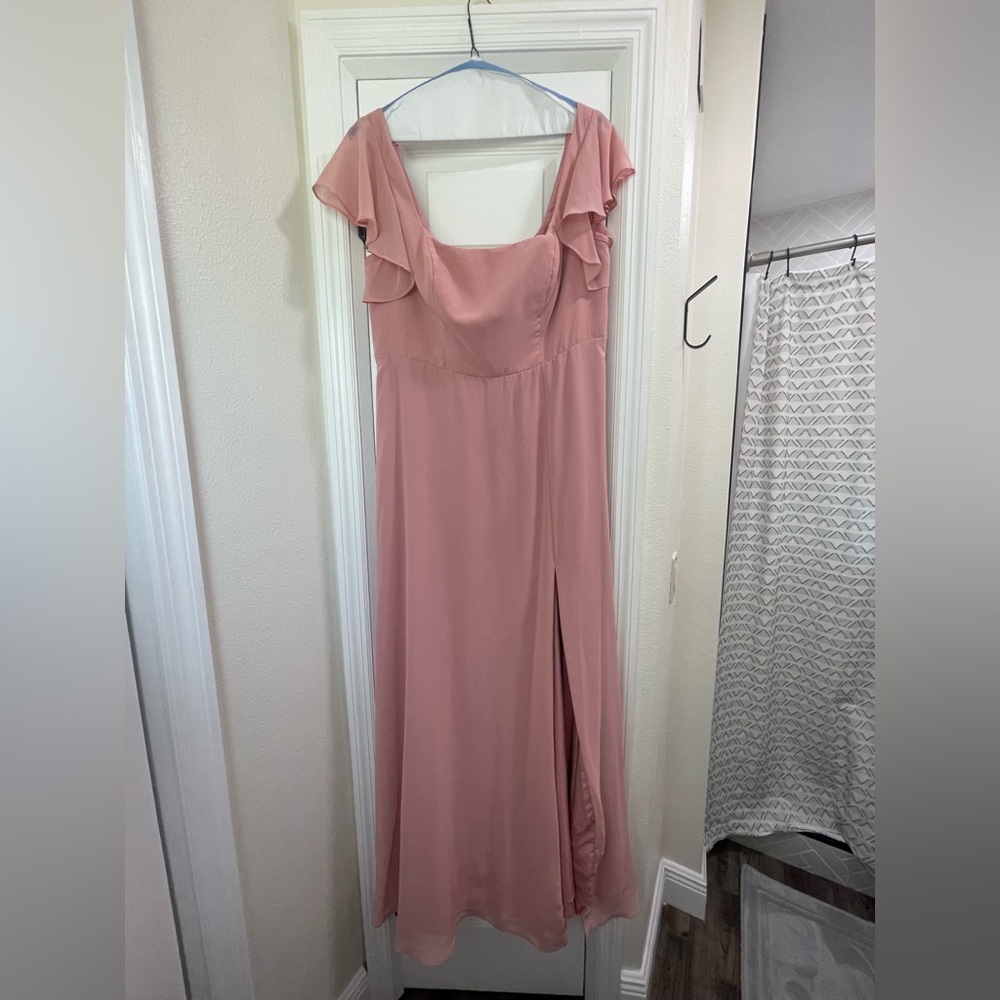Azazie Blush Pink Flutter Sleeve Maxi Dress